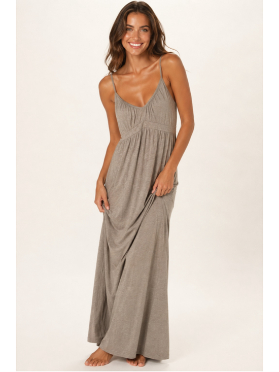 Old Navy Dresses & Skirts - Old Navy Modal Maxi Dress Smocked Waist Boho Taupe M Quiet Luxury Parisian Beach